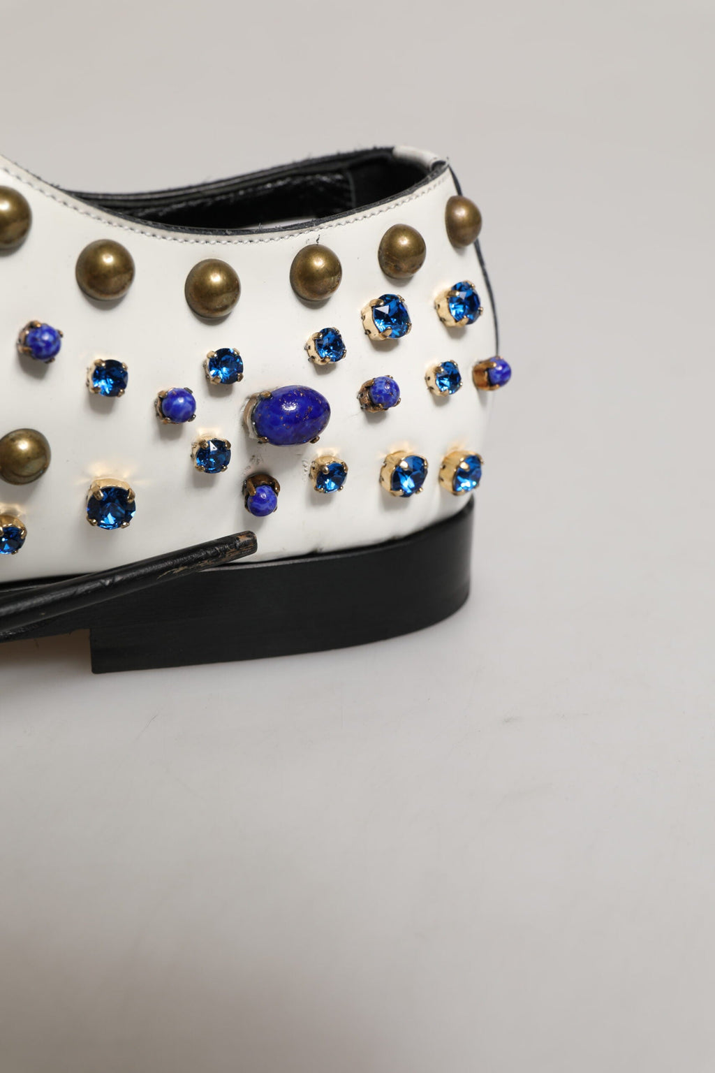 Dolce & Gabbana White Leather Crystals Embellished Dress Shoes