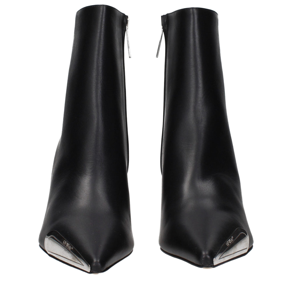 Off-White Black Leather Ankle Boots