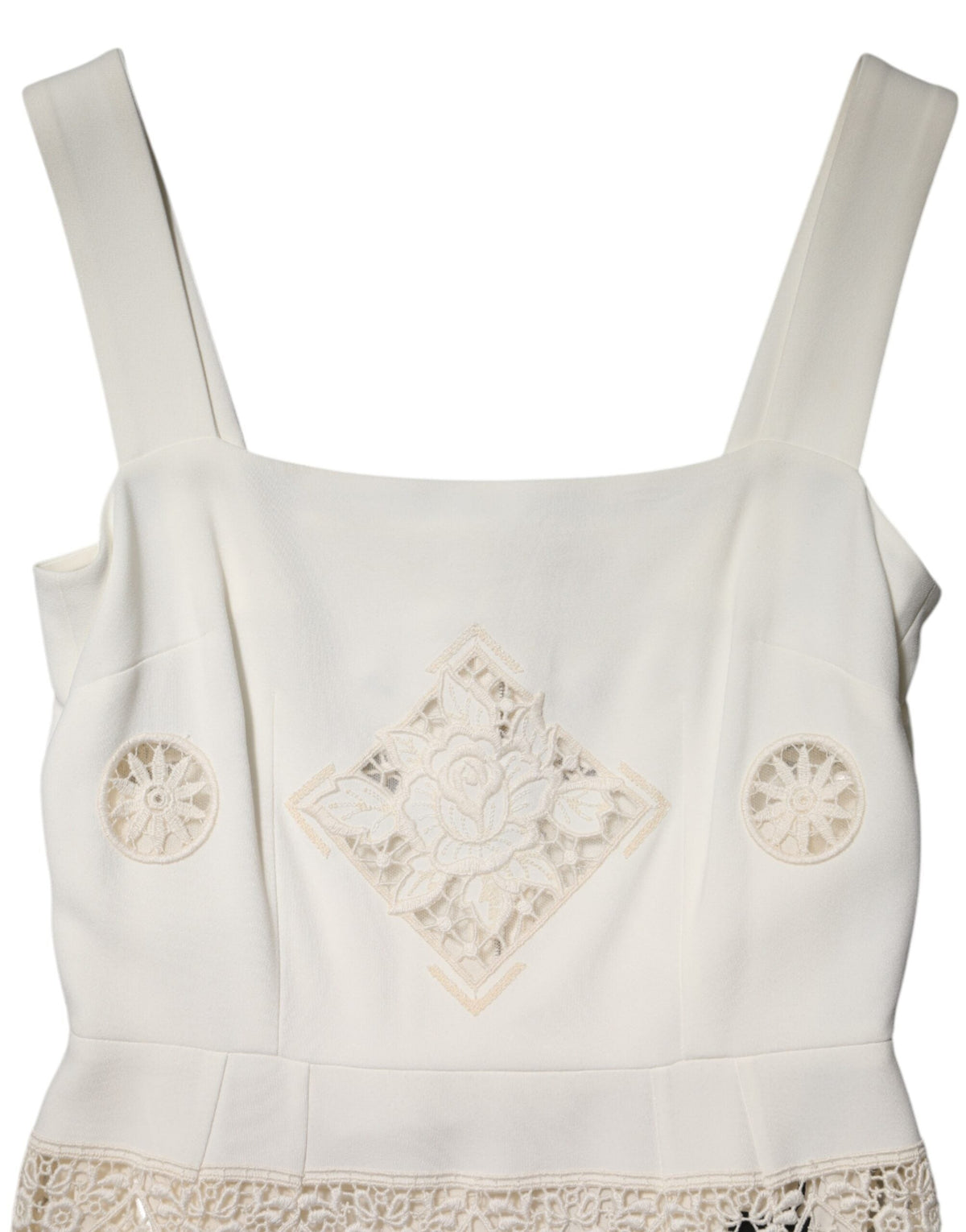 Dolce & Gabbana White Floral Lace Sleeveless Midi Dress