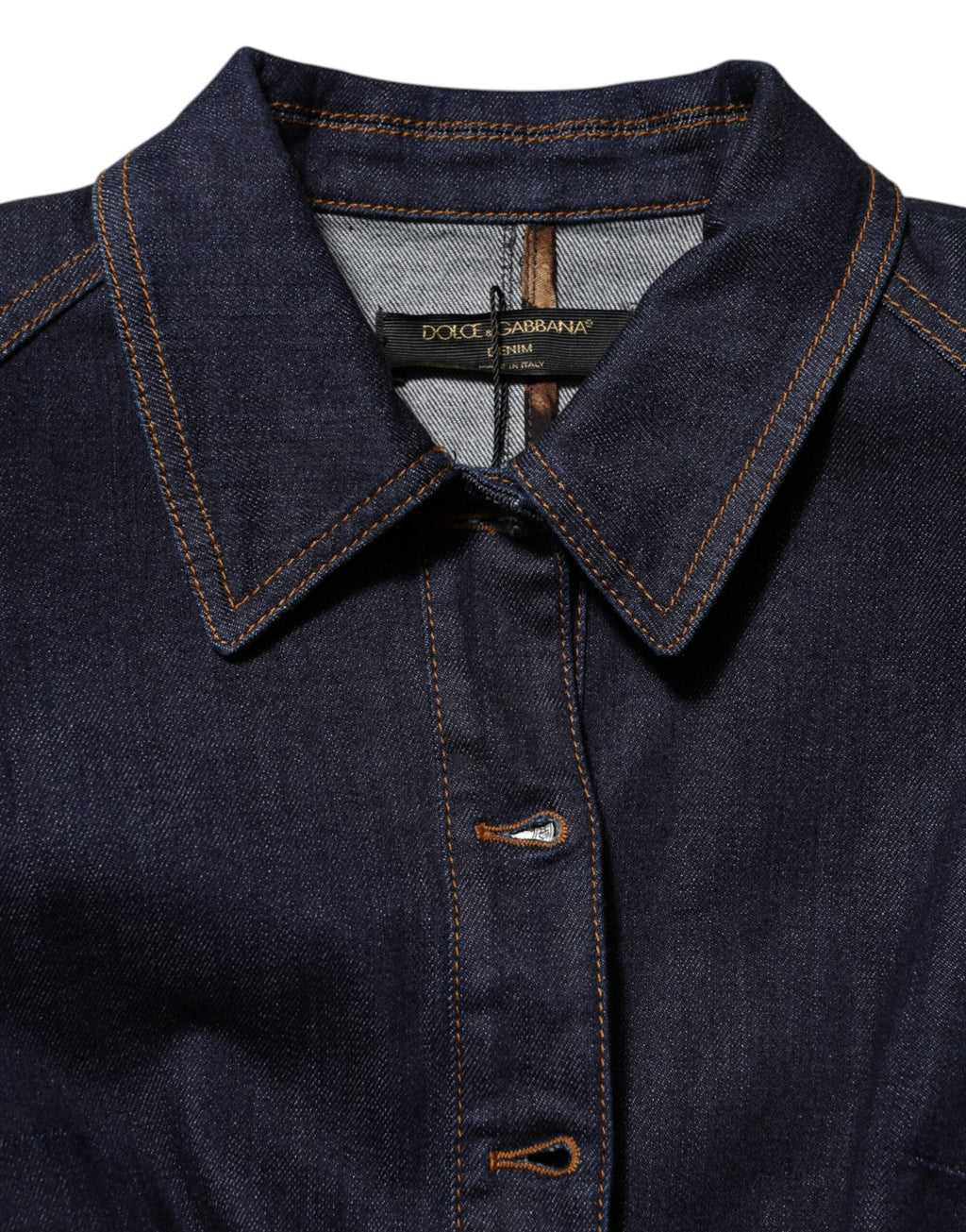 Dolce & Gabbana Dark Blue Cotton Collared Denim Coat Jacket