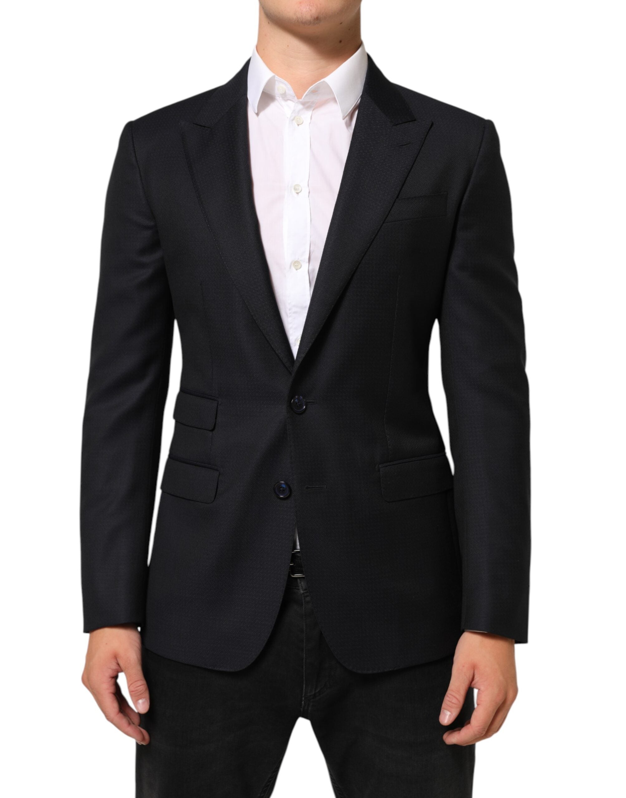 Dolce & Gabbana Dark Blue Wool NAPOLI 2 Button Men Suit Blazer