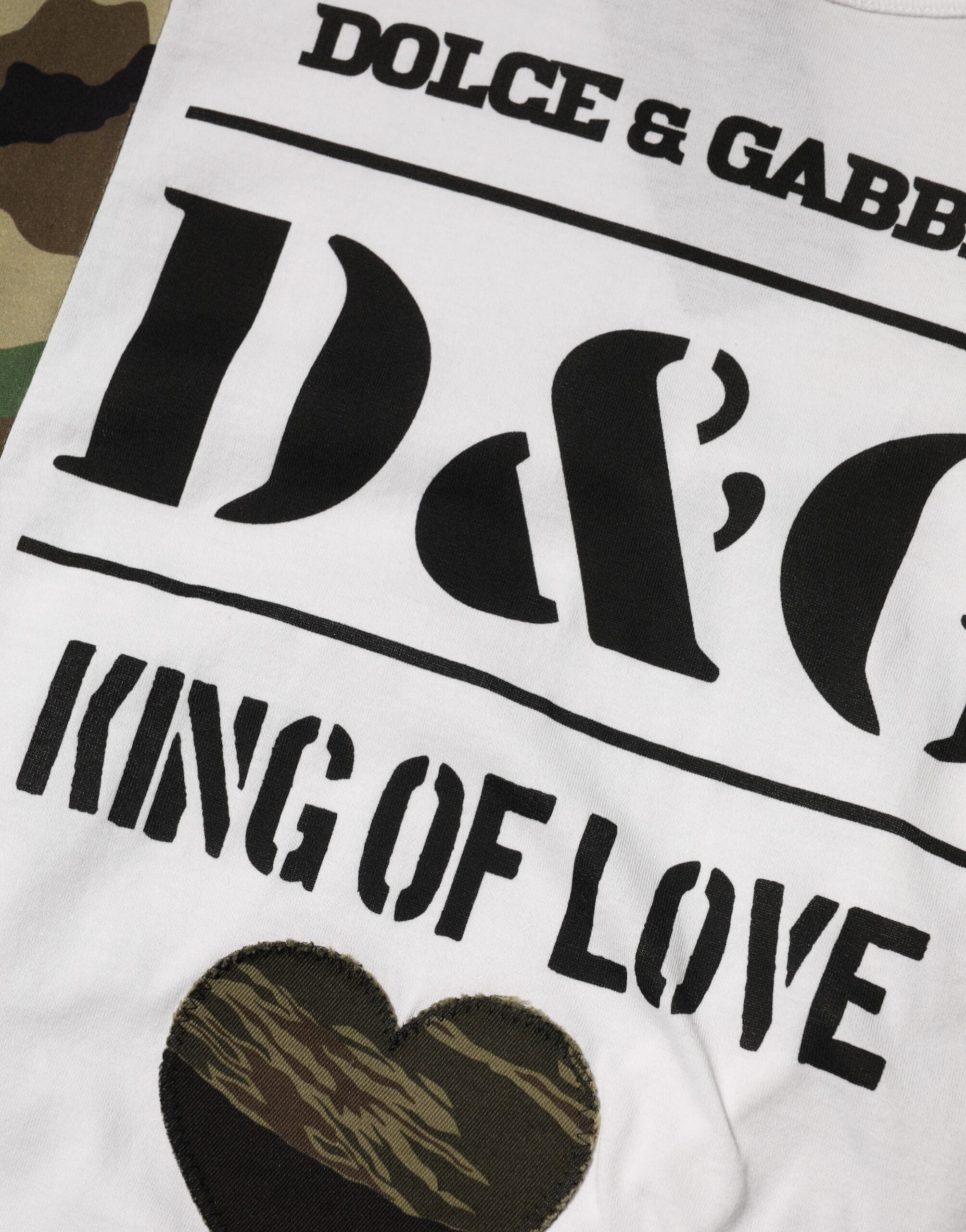 Dolce & Gabbana White Logo Camouflage Crew Neck Men T-shirt