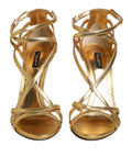 Dolce & Gabbana Gold Leather Keira Heels Sandals Shoes