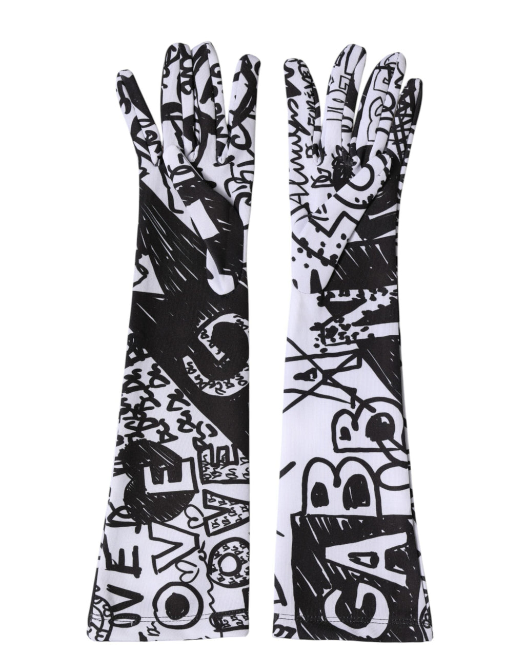 Dolce & Gabbana Gloves Black White DG Logo Elbow Length Mitten