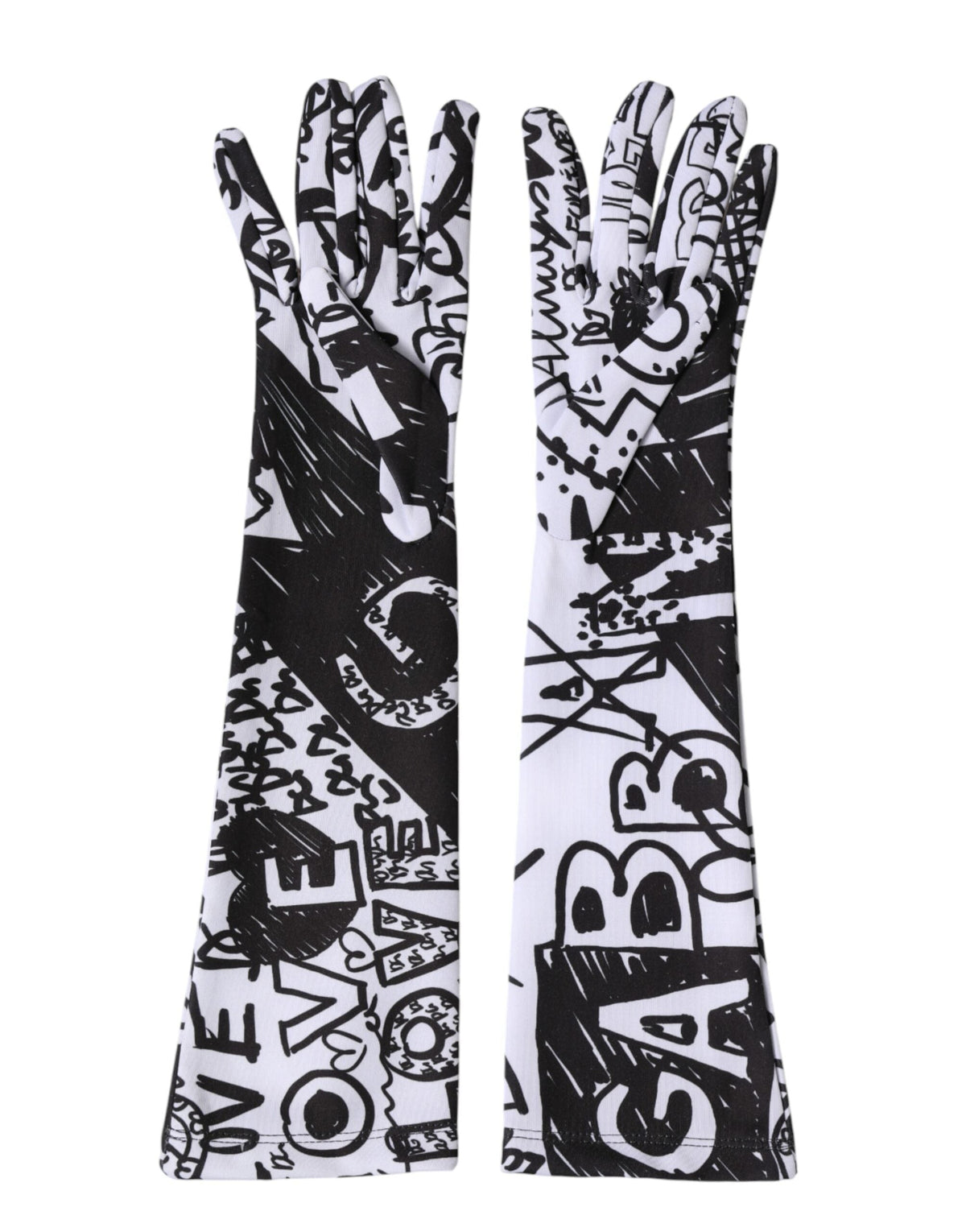 Dolce & Gabbana Gloves Black White DG Logo Elbow Length Mitten