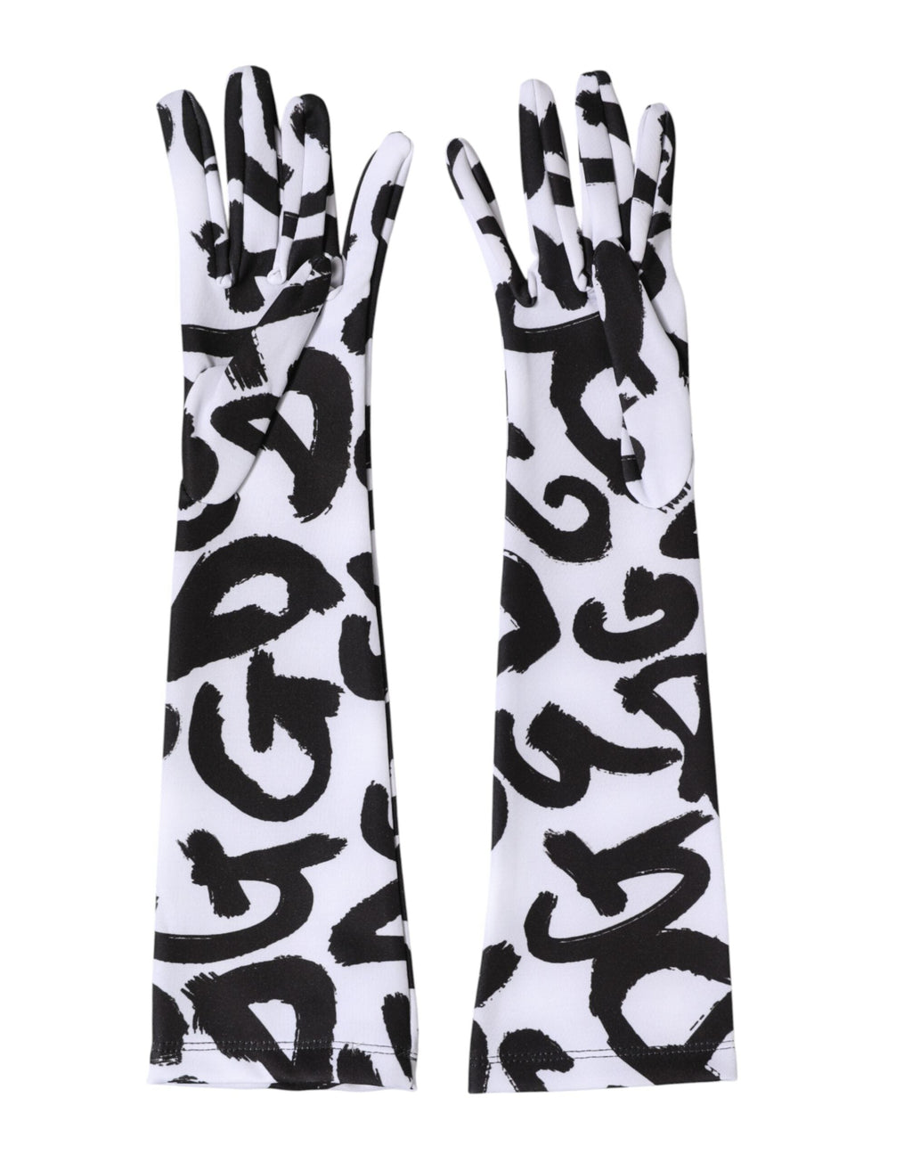 Dolce & Gabbana Black White DG Logo Elbow Length Mitten Gloves