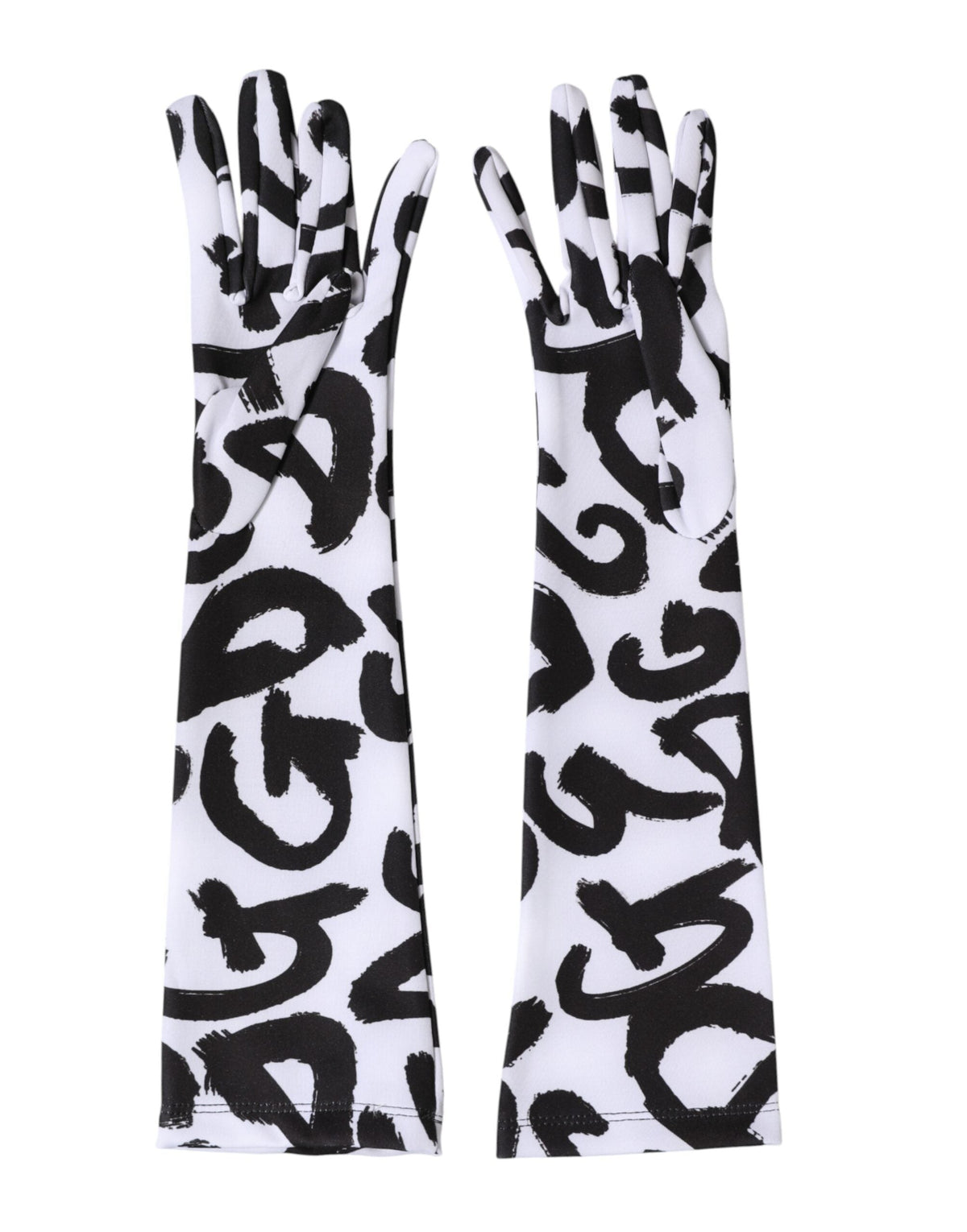 Dolce & Gabbana Black White DG Logo Elbow Length Mitten Gloves