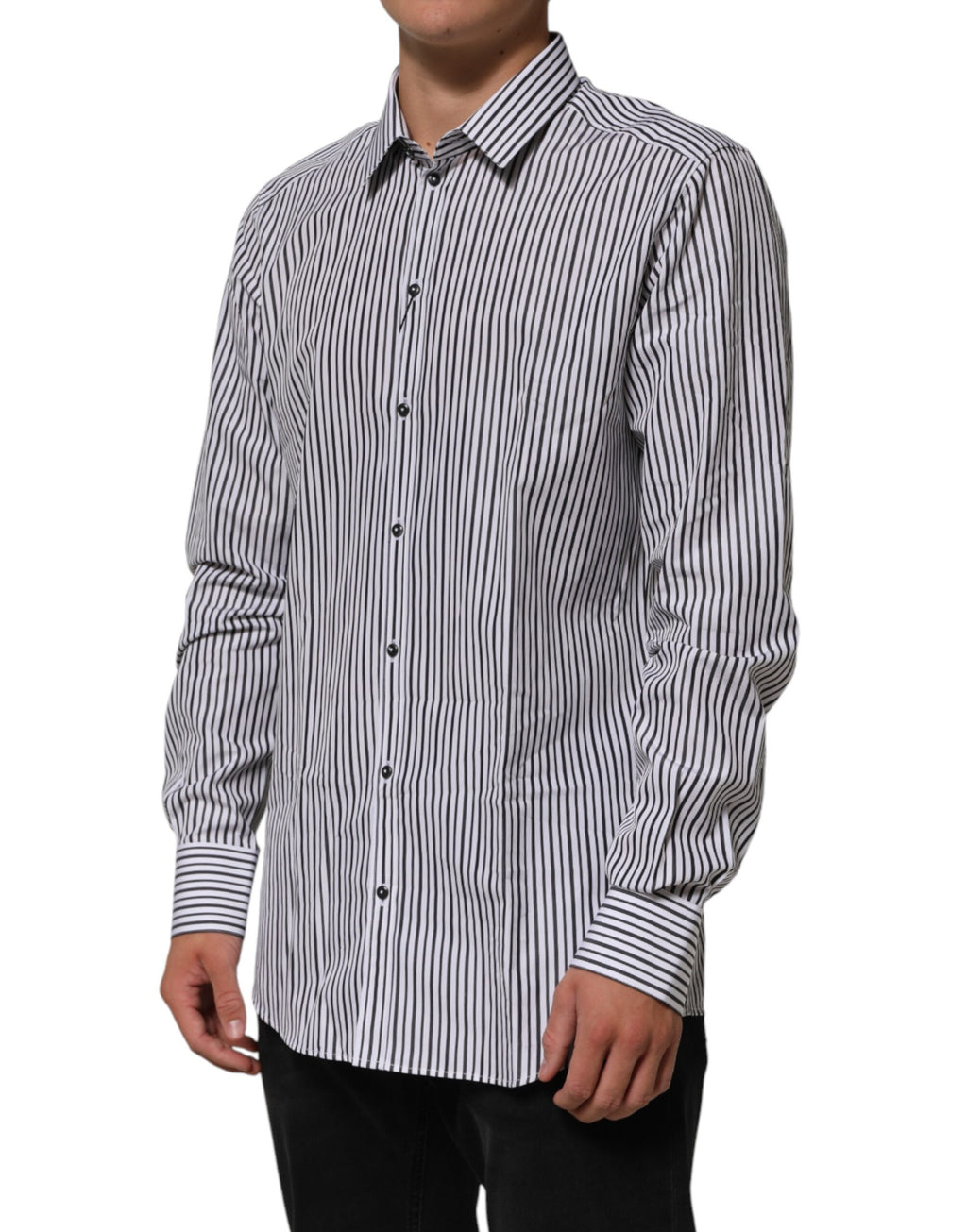 Black White Stripes Men GOLD Dress Shirt