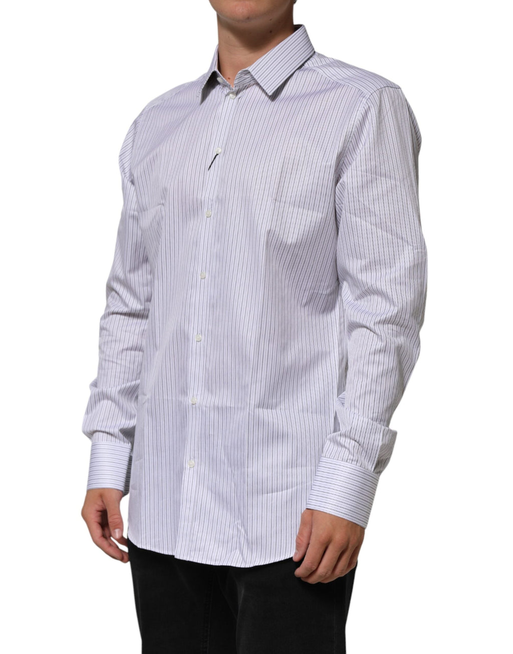 Dolce & Gabbana White Stripes Cotton Men GOLD Dress Shirt