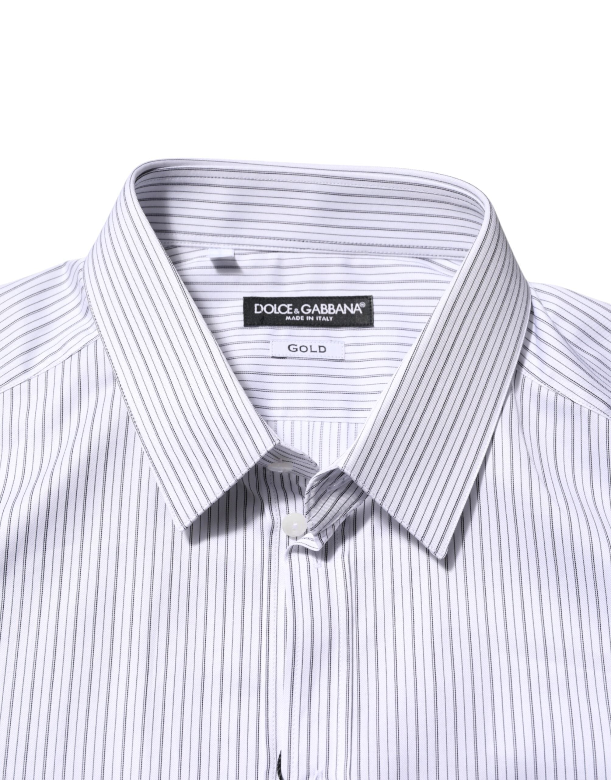 Dolce & Gabbana White Stripes Long Sleeves GOLD Dress Shirt