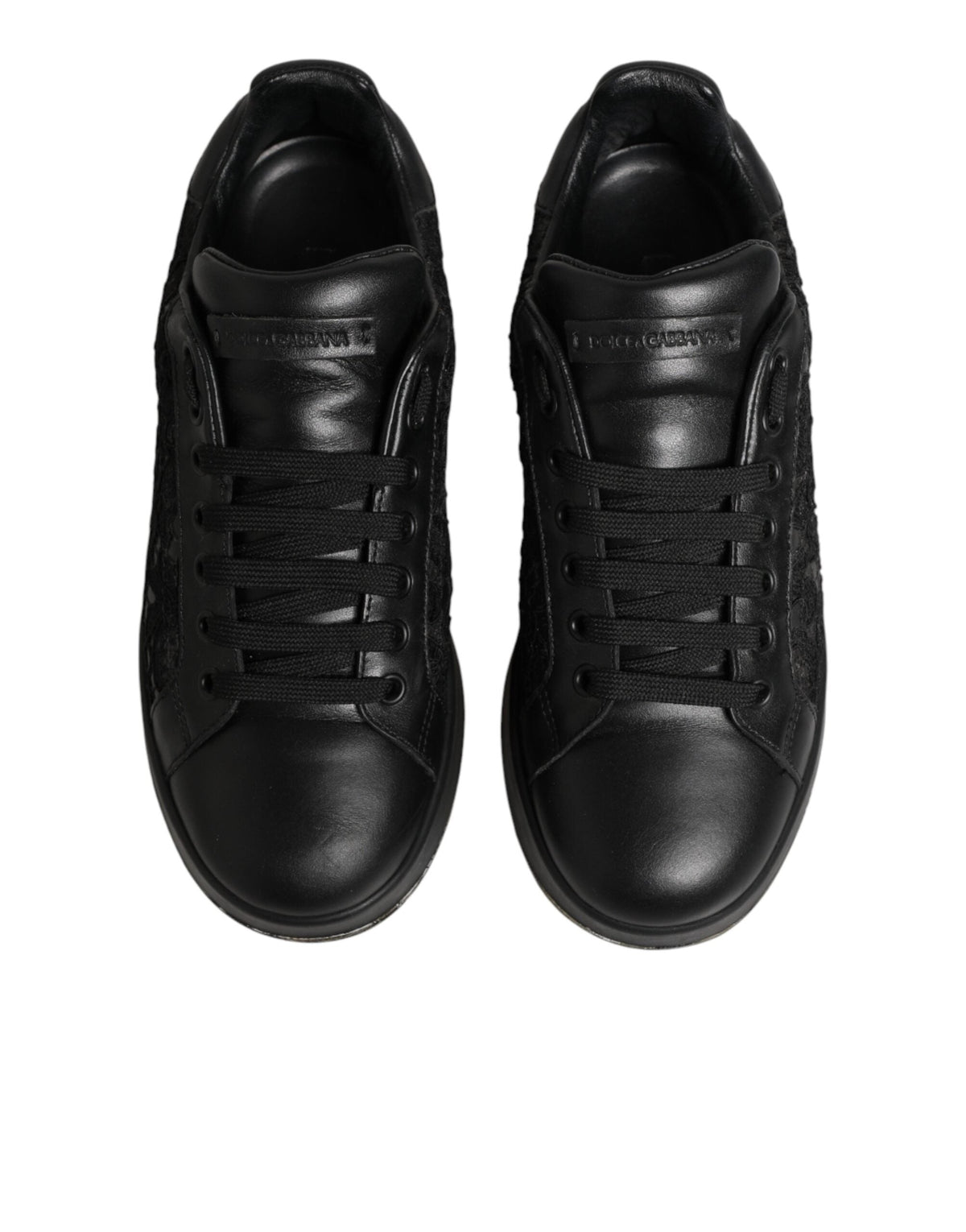 Dolce & Gabbana Black Floral Lace Low Top Sneakers Shoes