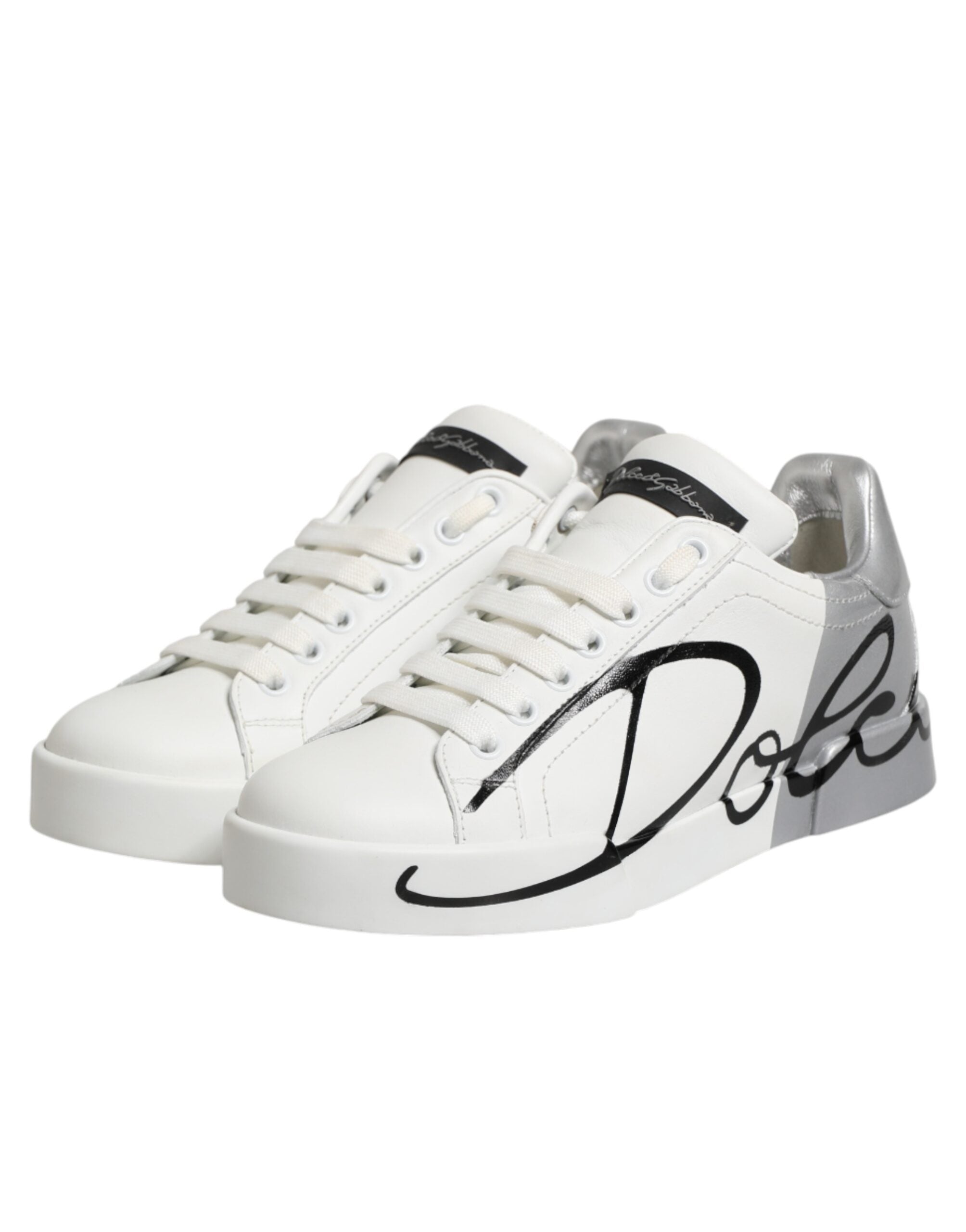 White Gray Low Top Leather Sneaker Shoes