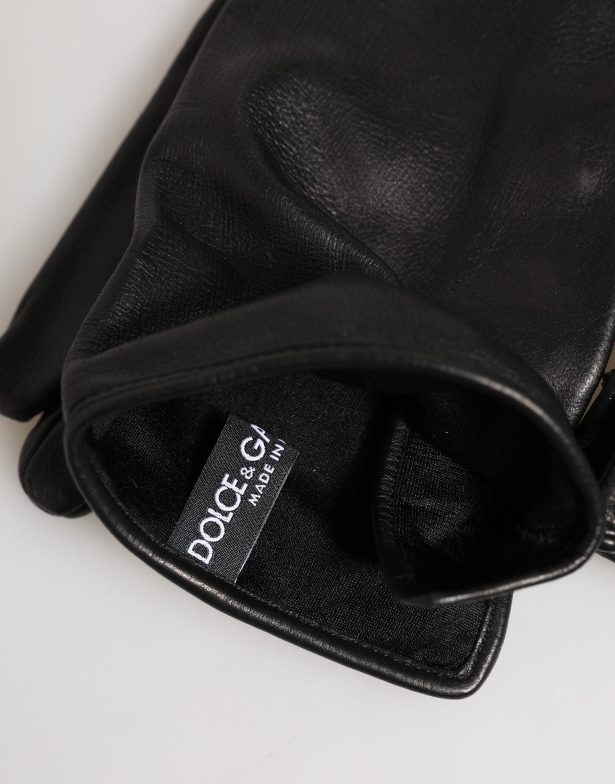 Black Leather Embellished Long Mitten Gloves