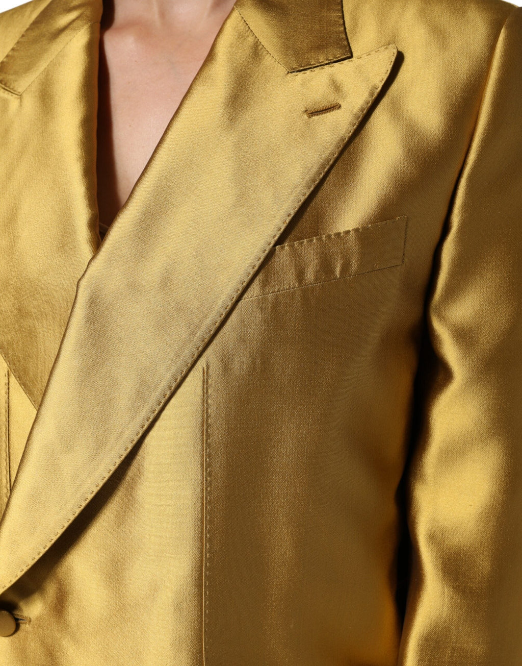 Dolce & Gabbana Gold Satin Long Sleeves Blazer Coat Jacket