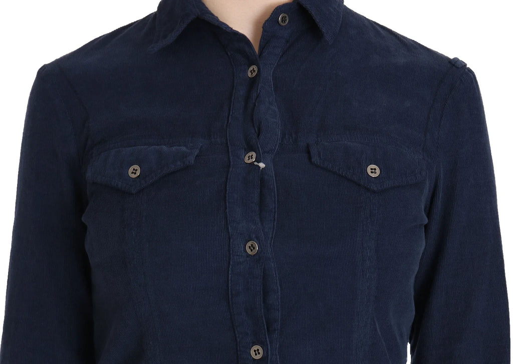 Acht Cotton Blue Corduroy Long Sleeves Shirt Top Blouse