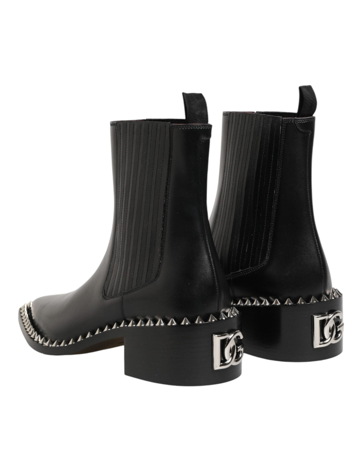 Dolce & Gabbana Black Studded Chelsea Short Ankle Boots Shoes