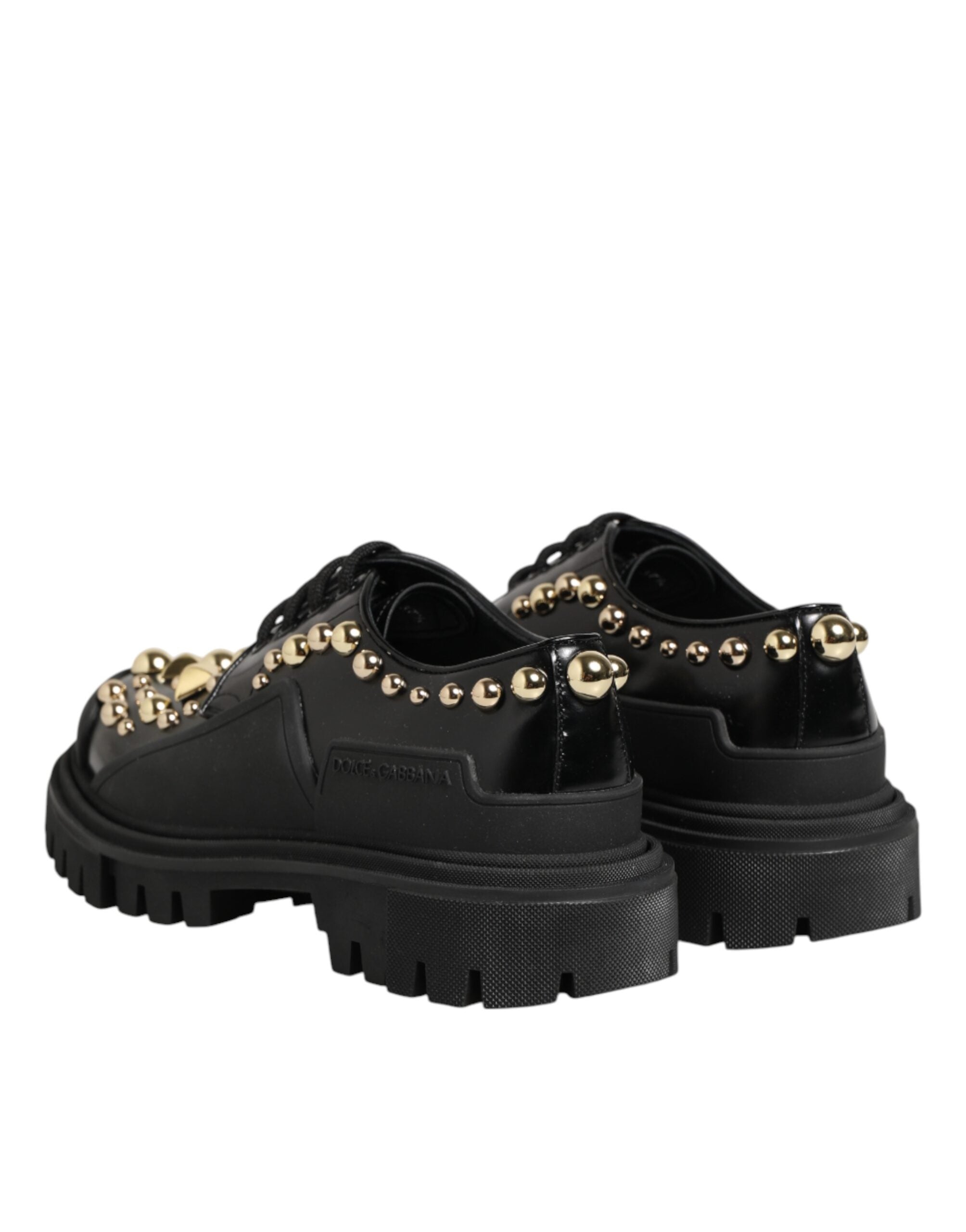 Black Leather Jeweled Crystals Derby Shoes
