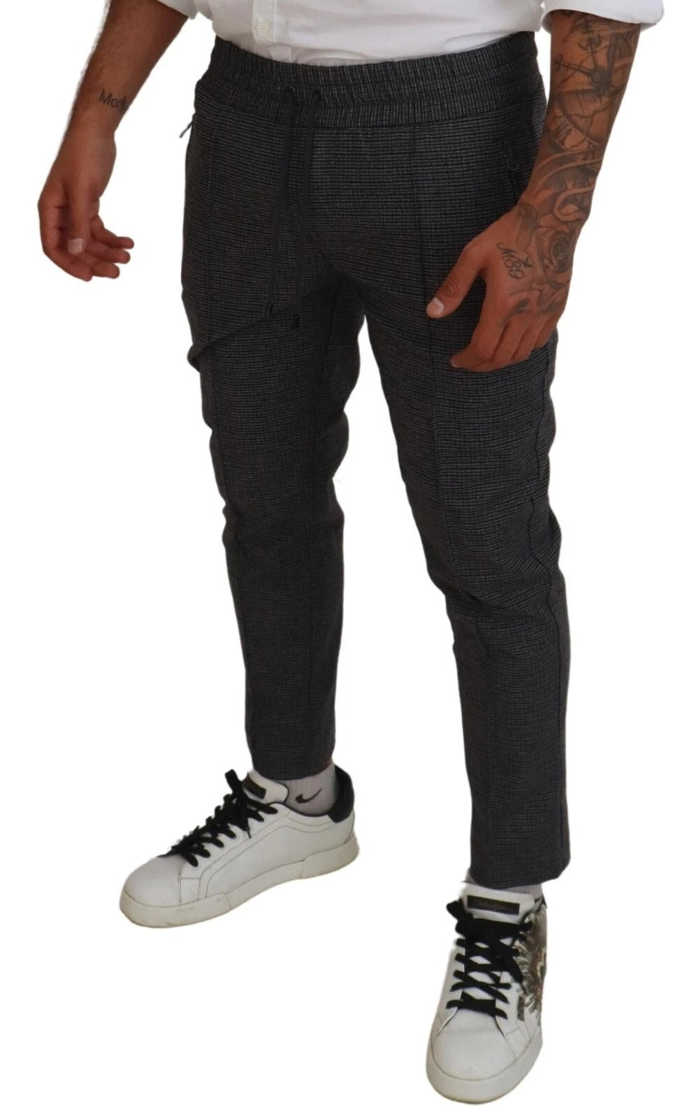 Gray Striped Wool Skinny Trouser Pants