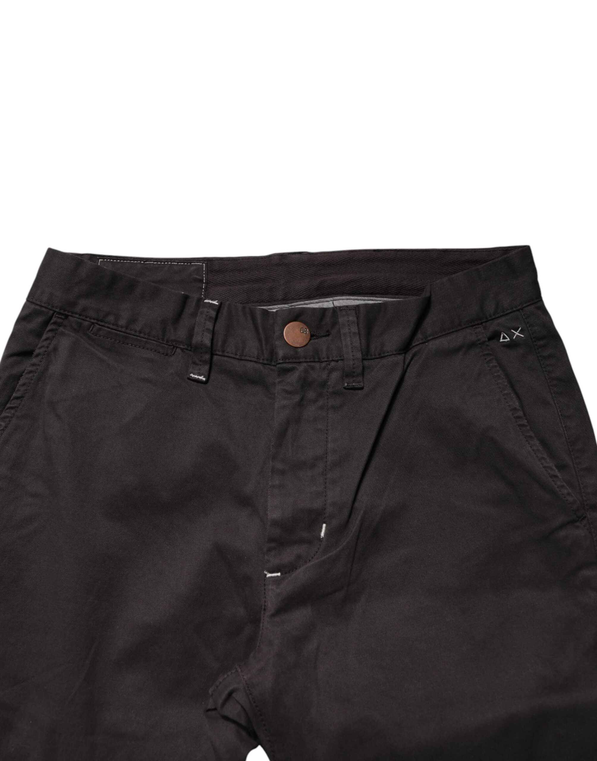Sun68 Dark Brown Cotton Stretch Straight Mid Waist Trouser Pants