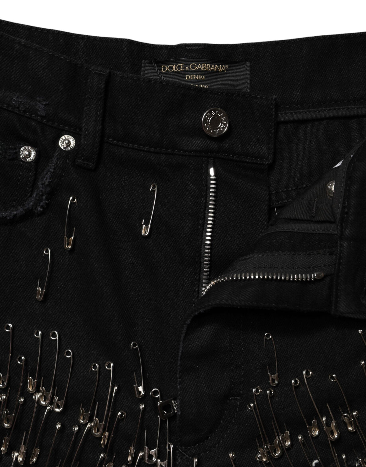Dolce & Gabbana Black Pins Cotton Denim Hot Pants Shorts
