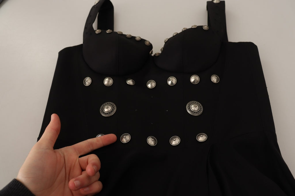 Silk Black Studded Sleeveless A-line Max Dress