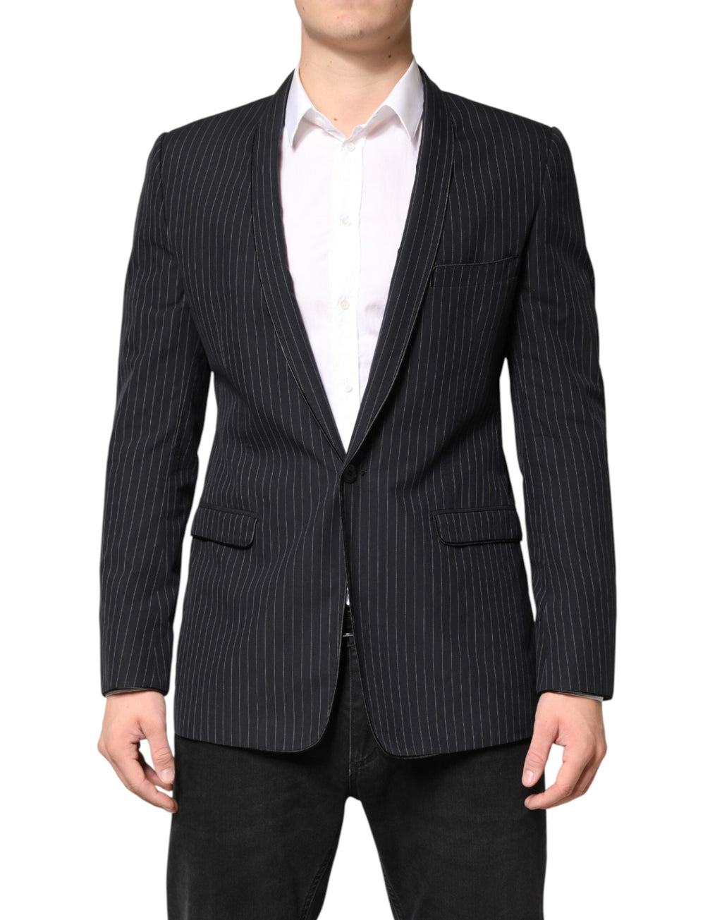 Dolce & Gabbana Dark Gray Stripes 1 Button Suit Jacket Blazer