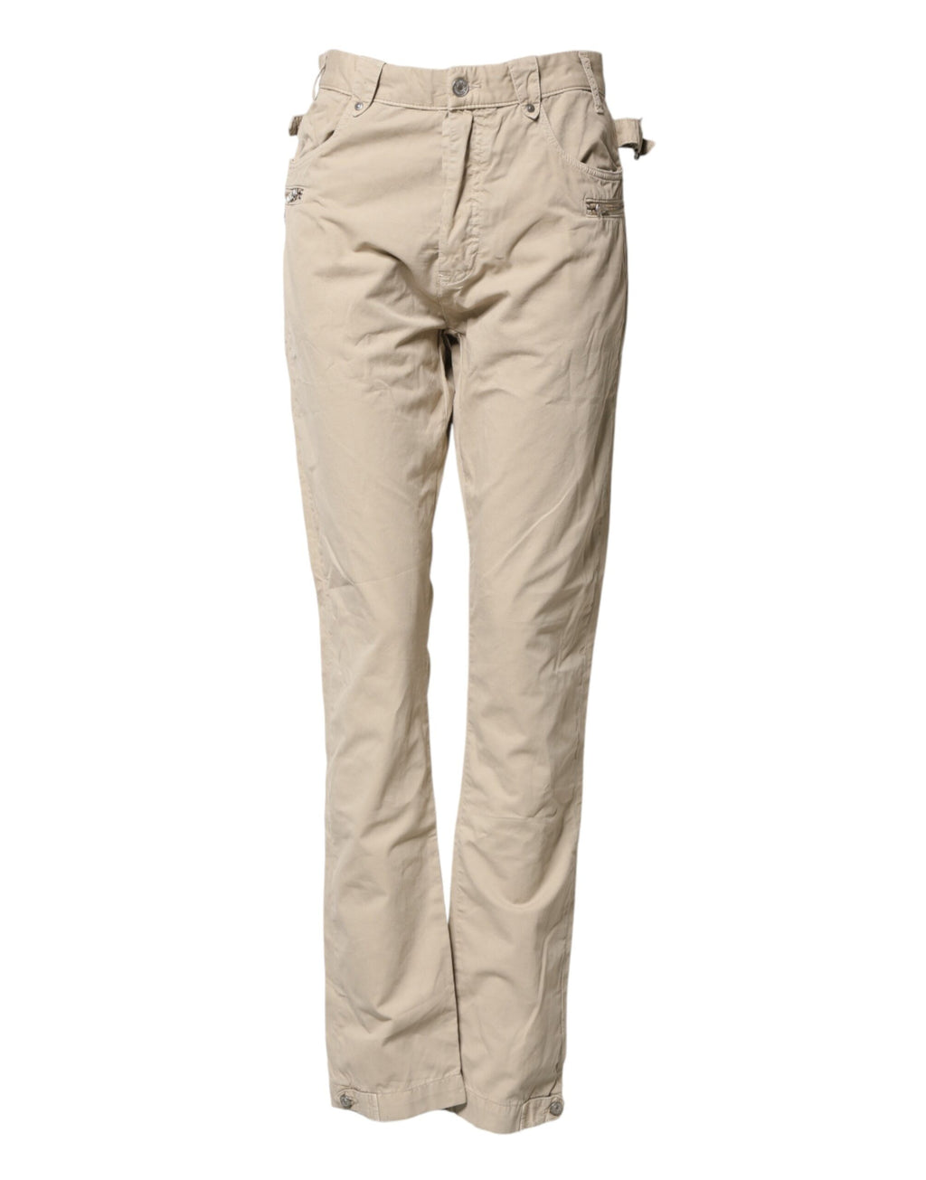 Beige Cotton Mid Waist Straight Men Denim Jeans