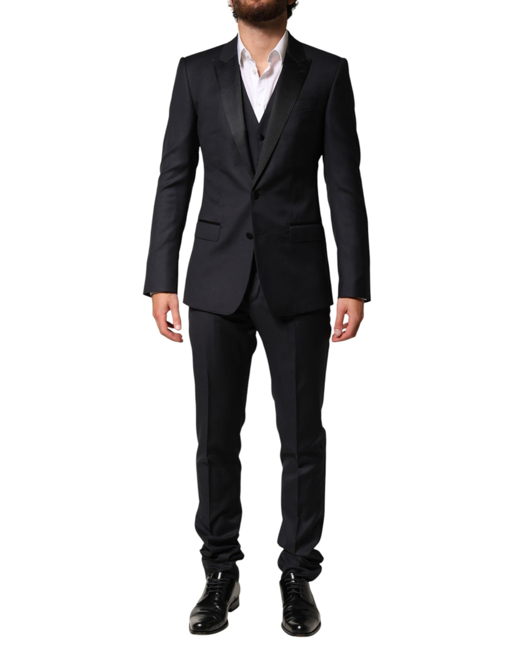 Blue Wool Single Breasted 3 Piece Men Suit