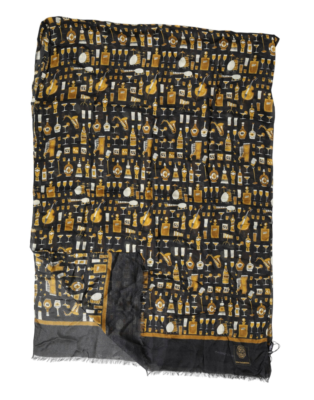 Dolce & Gabbana Black Jazz Club Print Neck Wrap Shawl Scarf