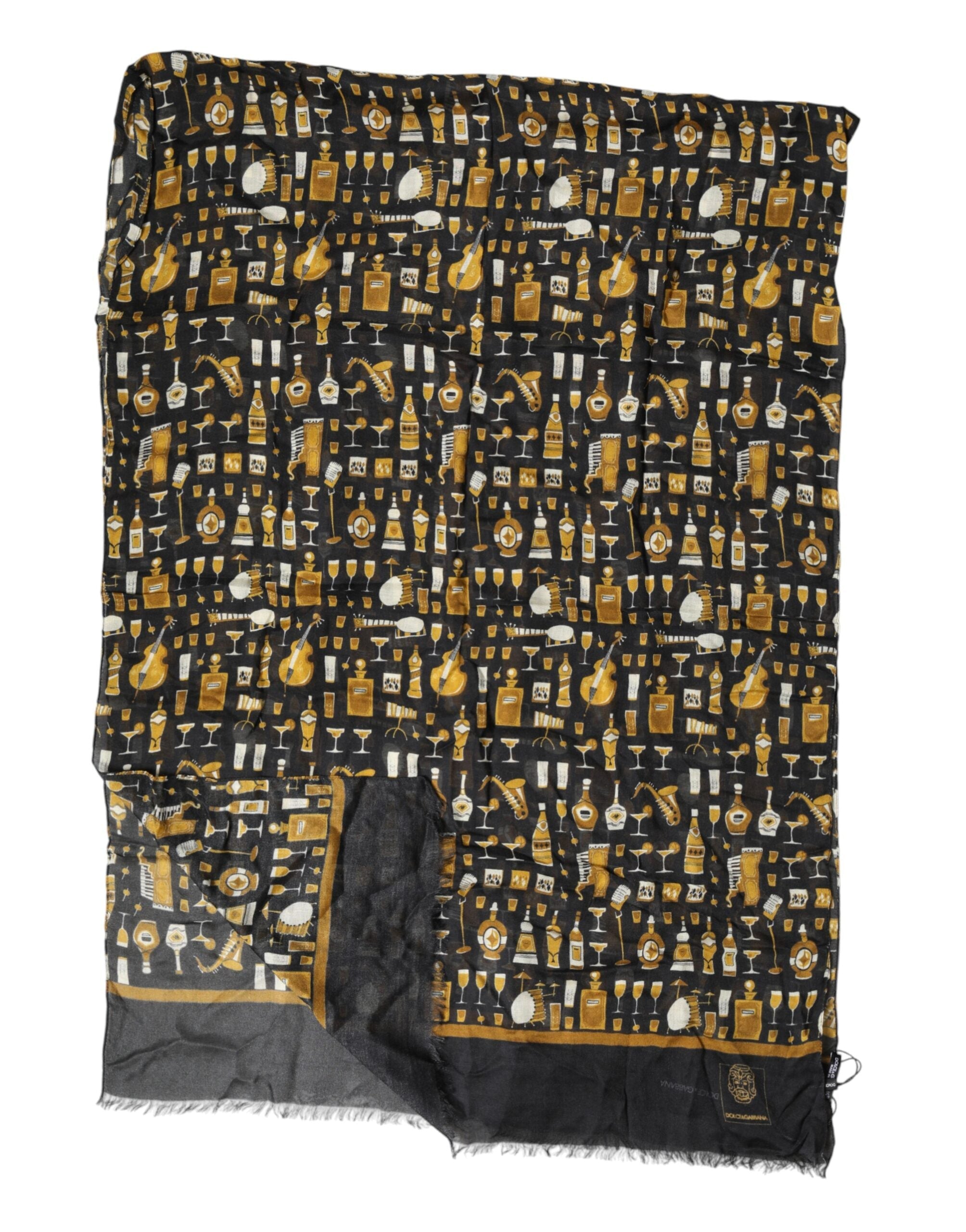 Dolce & Gabbana Black Jazz Club Print Neck Wrap Shawl Scarf