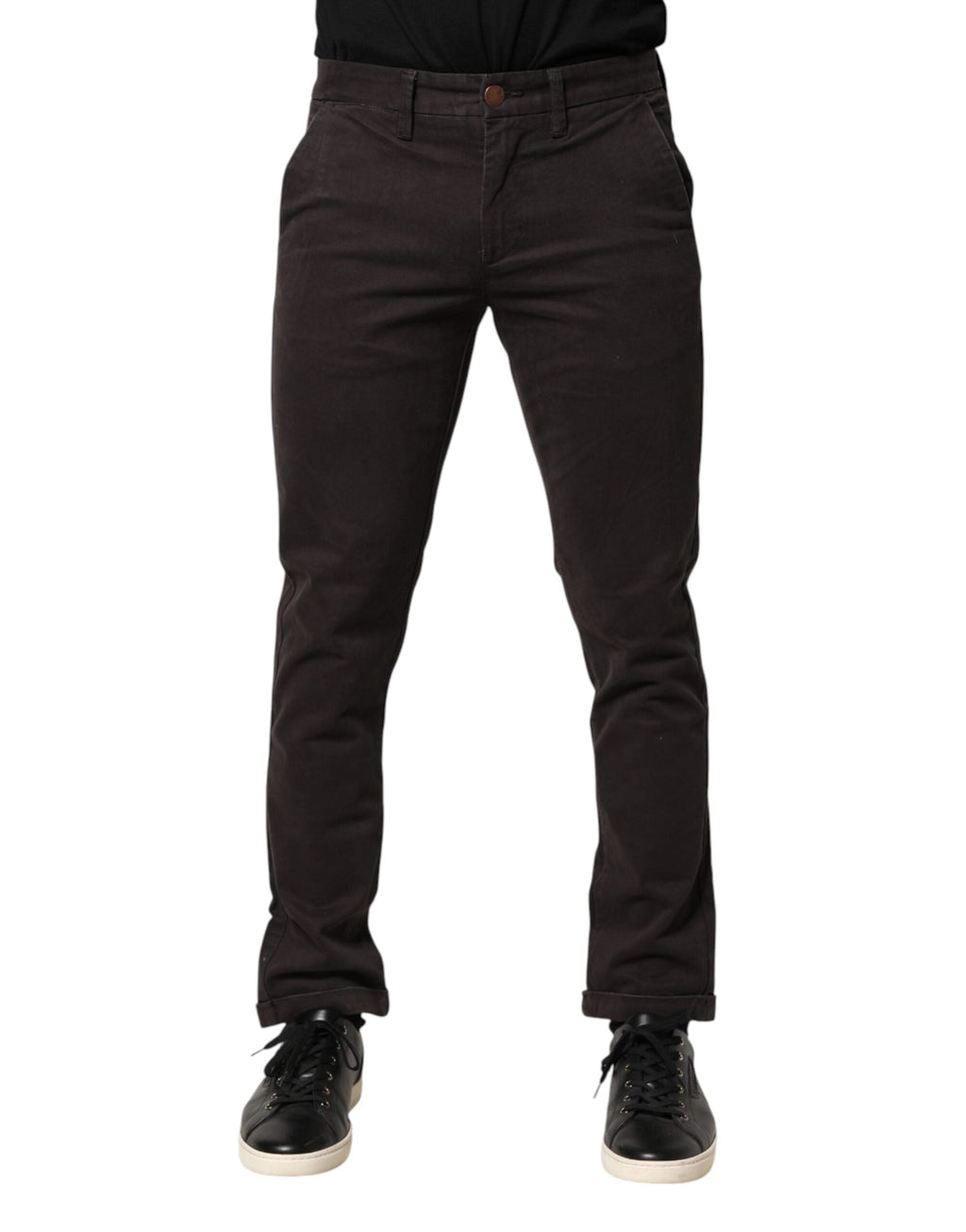 Sun68 Dark Brown Cotton Stretch Skinny Mid Waist Men Trouser Pants