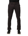 Sun68 Dark Brown Cotton Stretch Skinny Mid Waist Men Trouser Pants