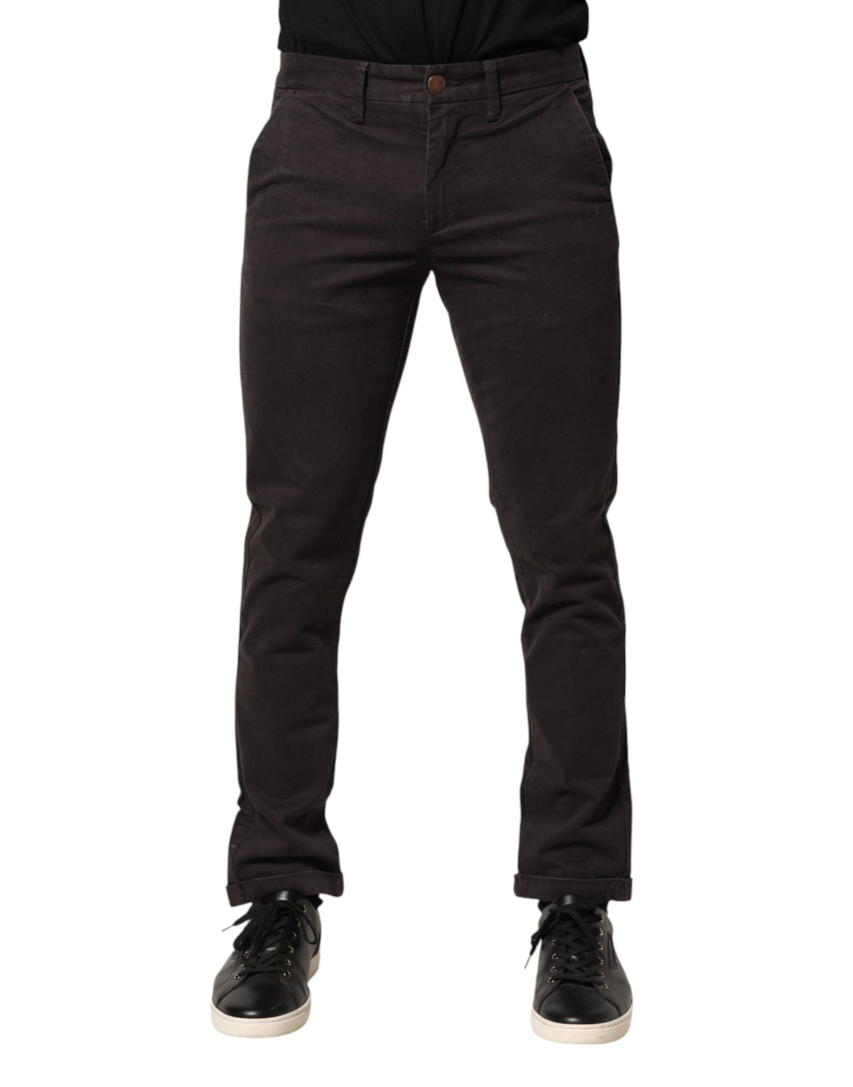 Sun68 Dark Brown Cotton Stretch Skinny Mid Waist Men Trouser Pants