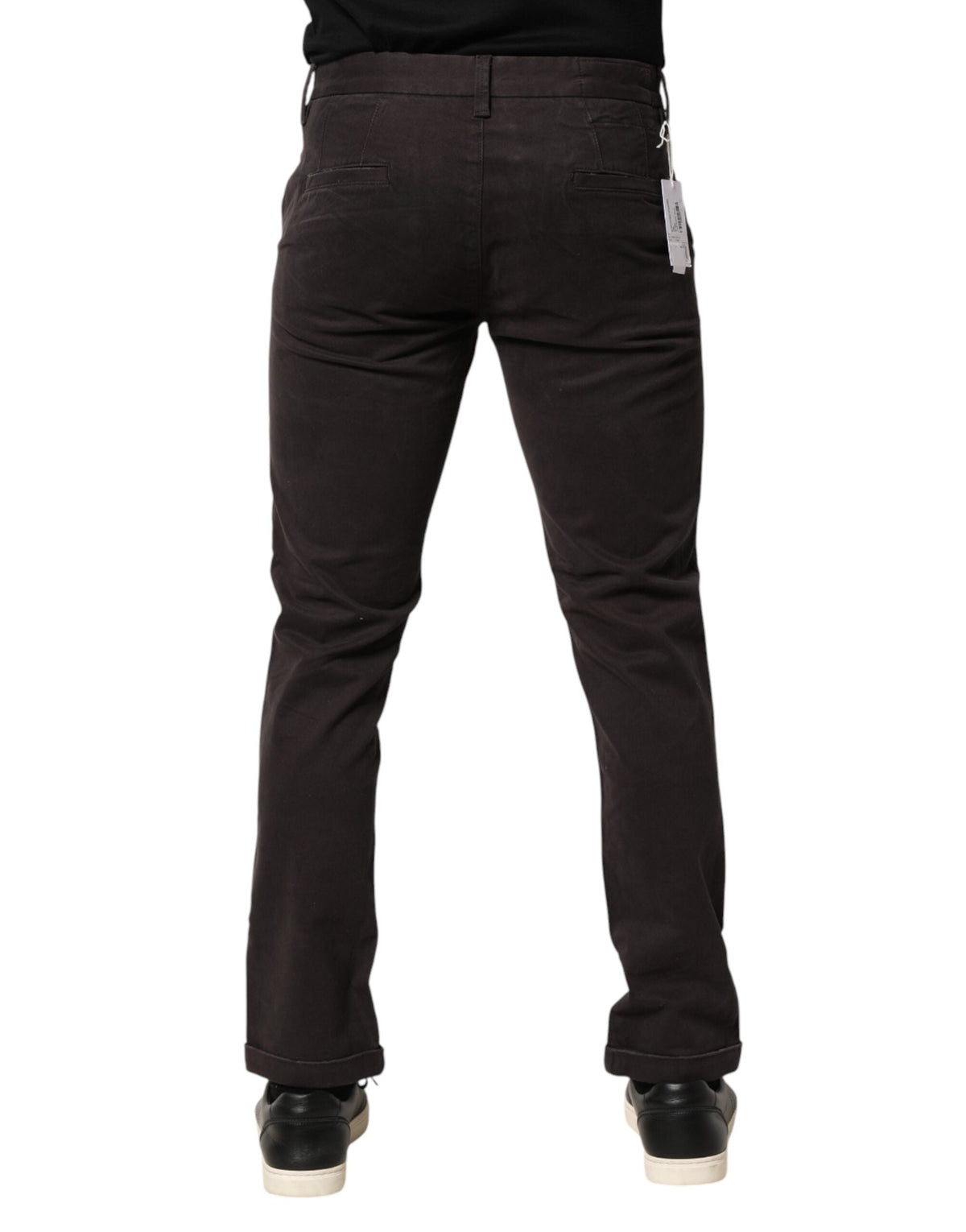 Sun68 Dark Brown Cotton Stretch Skinny Mid Waist Men Trouser Pants