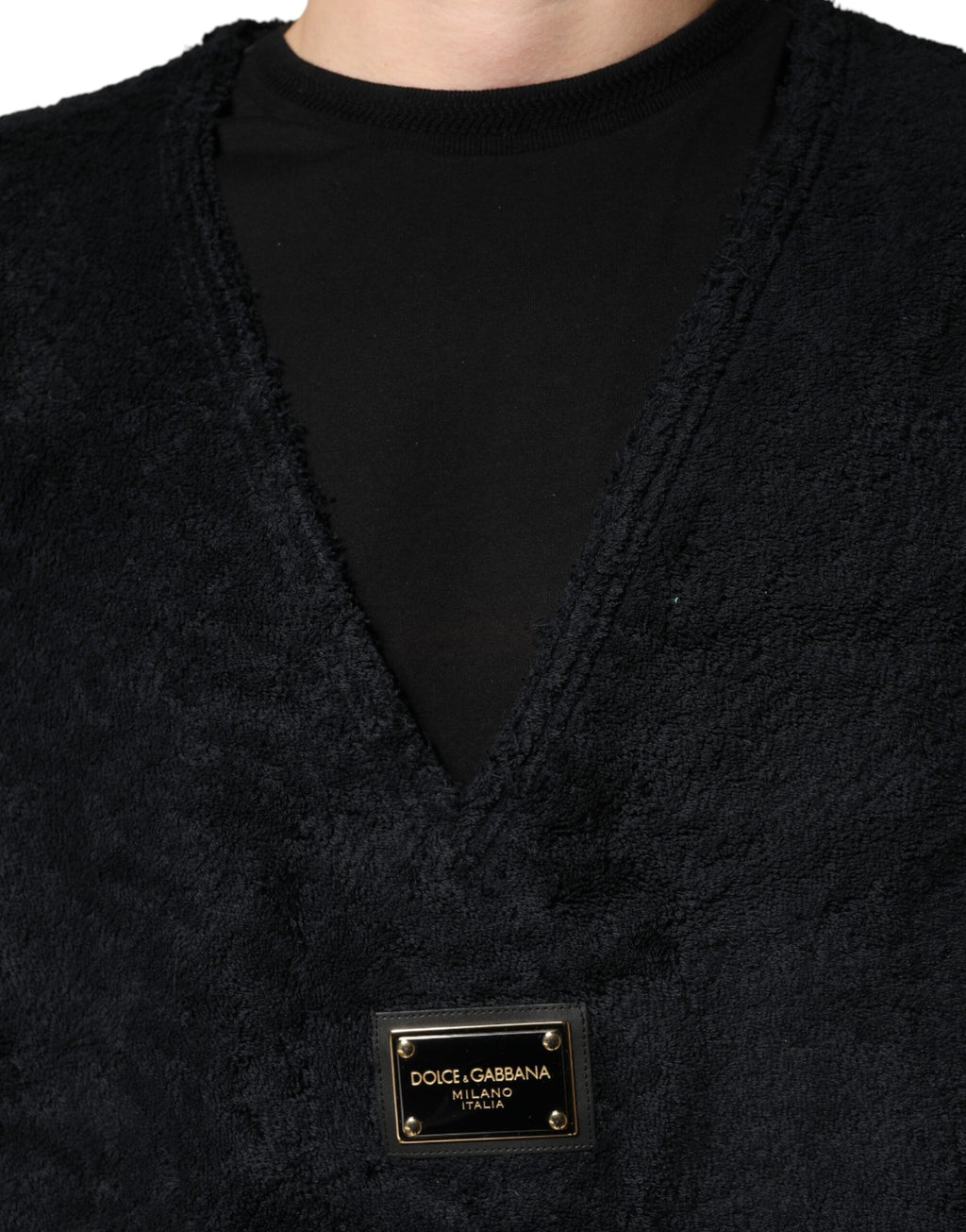 Dolce & Gabbana Black Cotton V-Neck Men Sweatshirt Sweater