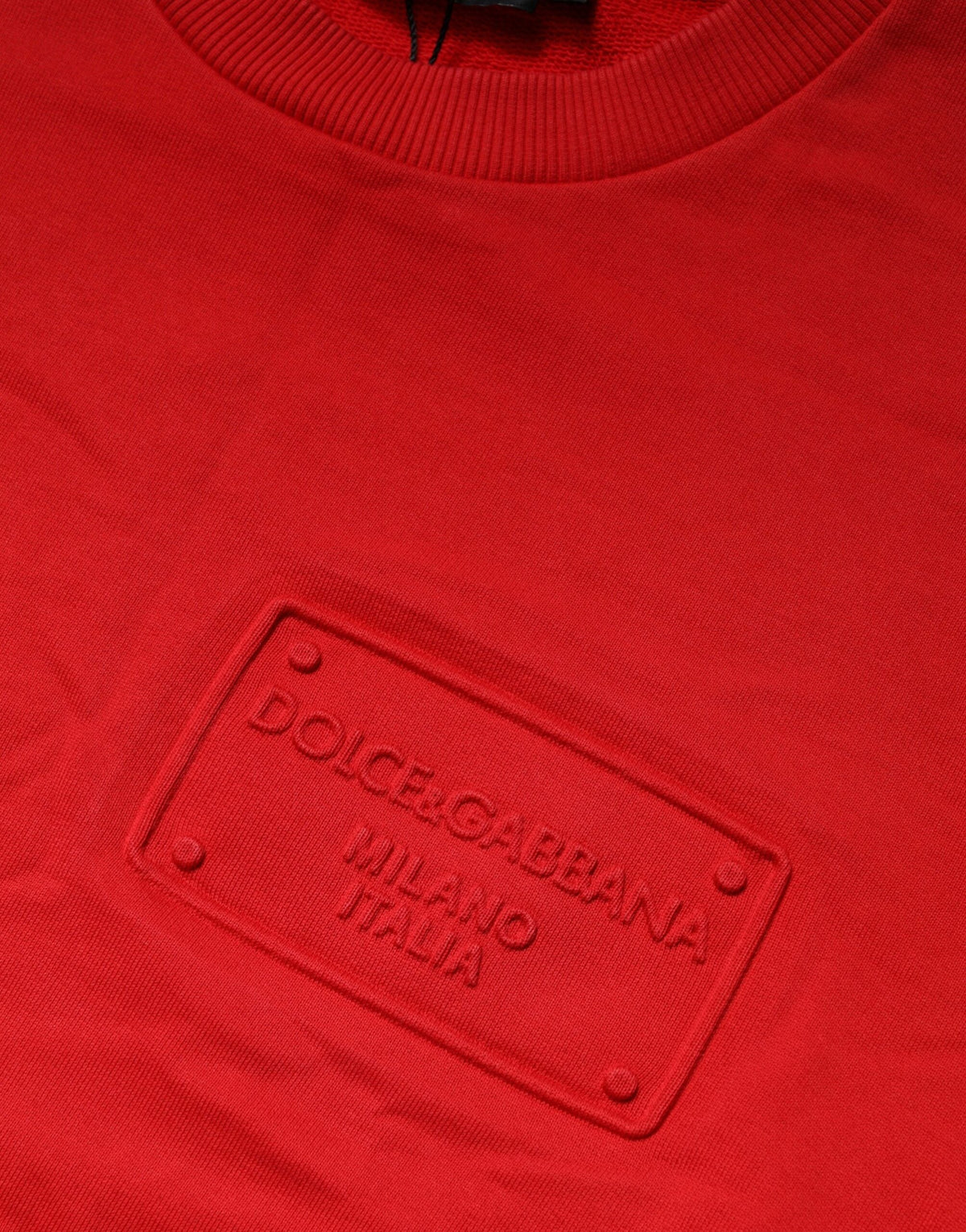 Dolce & Gabbana Red Logo Cotton Crew Neck Sweatshirt Sweater