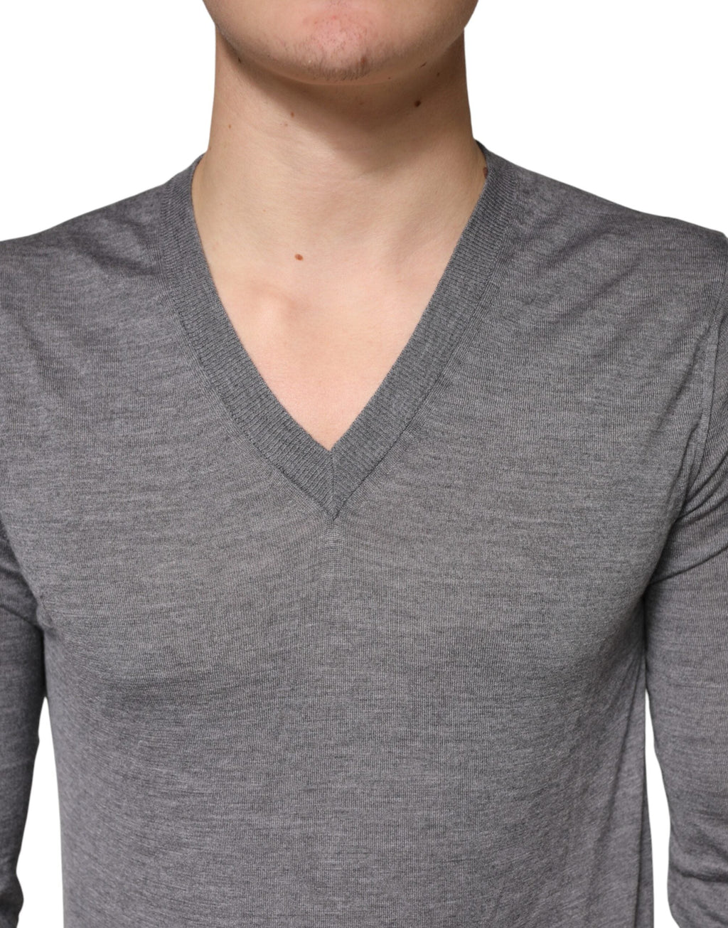 Dolce & Gabbana Gray Cashmere V-Neck Men Pullover Sweater