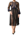 N.21 Blue Long Sleeves Sheer Silk Sheath A-line Midi Dress