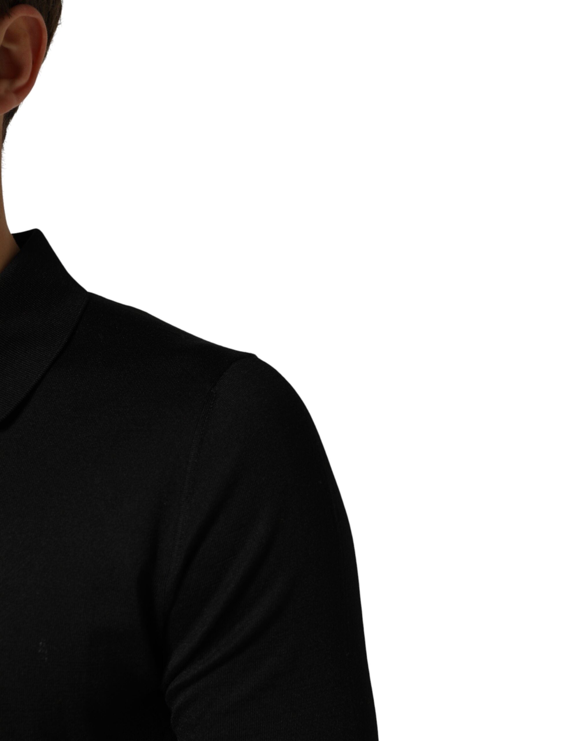 Dolce & Gabbana Black Silk Collared Short Sleeve Polo  T-shirt