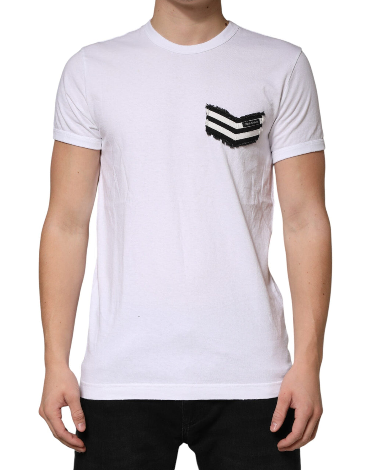 Dolce & Gabbana White Stripes Cotton Crew Neck Tee  T-shirt