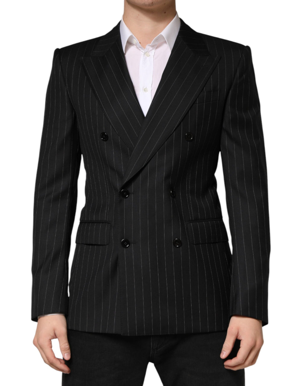 Dolce & Gabbana Dark Gray Stripes Double Breasted 2Button Blazer