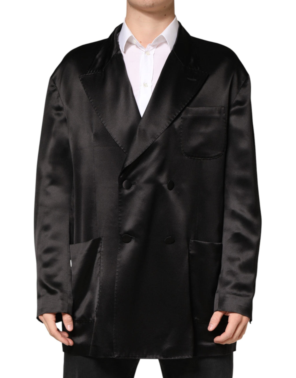 Dolce & Gabbana Black Silk Double Breasted 2 Button Blazer