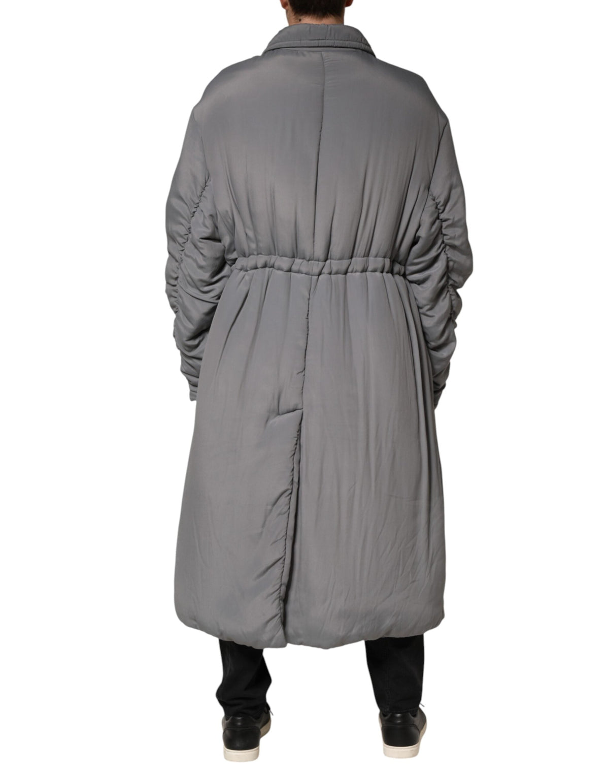 Dolce & Gabbana Gray Acetate Padded Collared Coat Jacket