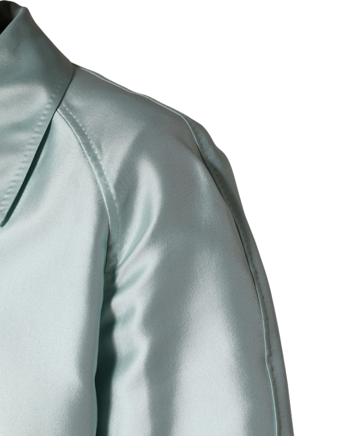 Dolce & Gabbana Teal Satin Collared Long Trench Coat Jacket